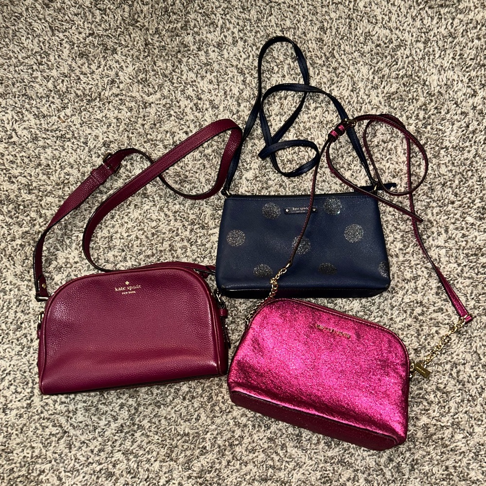 1 Kate Spade Burgundy, 1 Kate Spade Navy, and 1 Michael Kors Pink Crossbody Trio